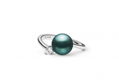 Perlenring schwarz 8.5-9 mm mit Zirkonia groß, 925er rhodiniertes Silber, Gaura Pearls, Estland
